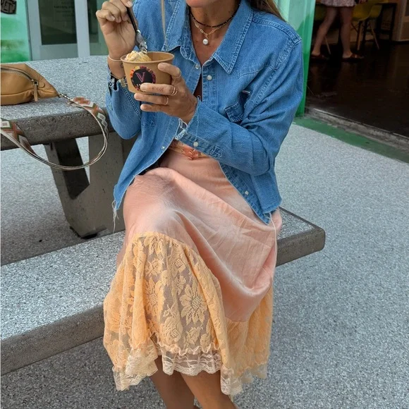 Silky Blush Peach Lace Slip Dress - Picture 8 of 9